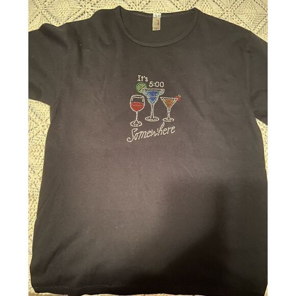 Anvil Shirt Medium Black Short Sleeve It’s 5:00 Somewhere - Picture 2 of 6